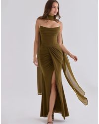 House Of Cb - Portia Crepe Strapless Maxi Dress With Detachable Cape - Lyst
