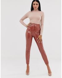 Missguided Vinyl High Waisted Pants - Brown