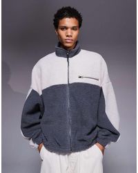 ASOS - Relaxed Funnel Neck Zip Through Borg Sweatshirt - Lyst