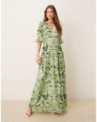 Hope & Ivy - Frill Sleeve Thigh Split Open Back Maxi Dress - Lyst