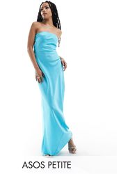 ASOS - Asos design petite - robe longue bandeau coupe en biais en satin avec liens dans le dos - turquoise - Lyst
