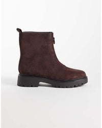 London Rebel - Carolina Faux Suede Chunky Zip Front Ankle Boots - Lyst