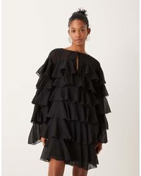 ASOS - Mini-Jurk Van Chiffon Met Lange Mouwen, Stroken En Ruches - Lyst
