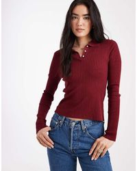 ONLY - Ribbed Long Sleeve Polo - Lyst