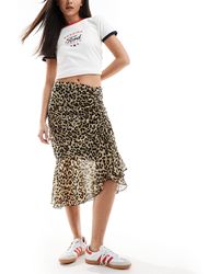 Mango - Leopord Print Midi Skirt With Aysmmetric Hem - Lyst