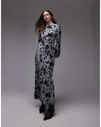 TOPSHOP - Vestido Largo Con Estampado Floral Abstracto Y Mangas Globo De - Lyst
