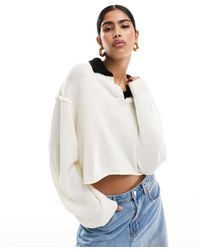 ASOS - Knitted Crop Rugby Shirt Jumper - Lyst