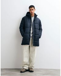 Blend - Doudoune longue zippée à capuche bleu marine - Lyst