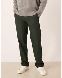 ASOS - Pantalones De Vestir Verdes De Pernera Recta Con Patrón De Espiga De Mezcla Lana De - Lyst