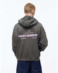 Pull&Bear - Felpa Grigia Squadrata Con Cappuccio E Zip - Lyst