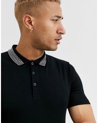 ASOS Asos Desogn Muscle Polo Shirt With Diamonte Collar - Black