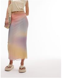 Topshop Unique - Jupe mi-longue en tulle à imprimé pastel flouté et bords à picots - Lyst