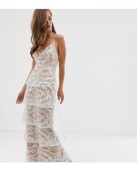 Bariano Tiered Contrast Lace Maxi Dress In White