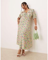 Nobody's Child - Caitlin - robe volantée mi-longue à manches bouffantes et imprimé fleuri vintage - Lyst