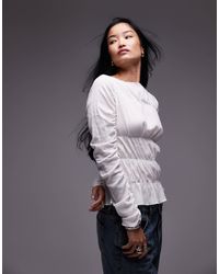TOPSHOP - Shirred Slash Neck Top - Lyst