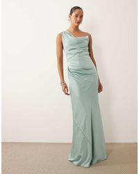 TFNC London - Bridesmaids Satin One Shoulder Maxi Dress - Lyst