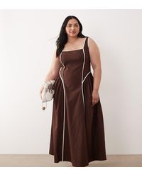 ASOS - Asos Design Curve Square Neck Midi Sundress With Sculpted Bust And Contrast Piping - Lyst