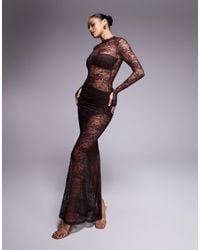 Wanderdoll - Britney High Neck Lace Bodysuit And Drape Detail Maxi Skirt Set - Lyst