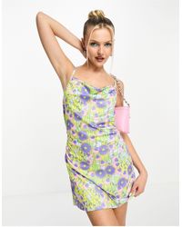 Noisy May - Vestido corto con estampado floral y cuello desbocado - Lyst