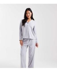 ASOS - Asos Design Petite Viscose Super Soft Long Sleeve Shirt & Pant Pyjama Set With Contrast Piping - Lyst