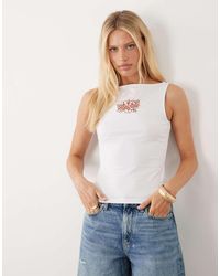 ASOS - Cot Elastane Boat Neck Tank With Hawaii Embroidery - Lyst