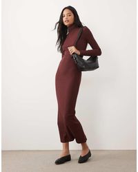 Brave Soul - Ribbed Long Sleeve Roll Neck Maxi Dress With Slit Detail - Lyst