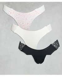 Cotton On - Pack De 3 Tangas De Color Negro, Blanco Y Estampado De Orquídeas Sin Costuras De Cotton On - Lyst