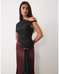 ASOS - Asymmetrical Co Ord Hardware Top With Frill - Lyst
