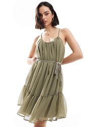 ONLY - Tiered Cami Mini Dress With Tie Waist Detail - Lyst
