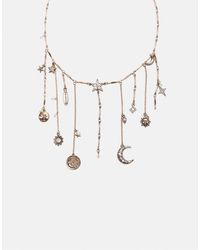 Stradivarius - Collier multi-breloques lune et étoile doré - Lyst