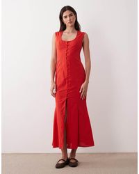 ASOS - Square Neck Button Down Midi Sundress - Lyst