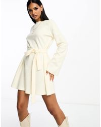 ASOS - Supersoft Flare Sleeve Jumper Swing Mini Dress With Belt - Lyst