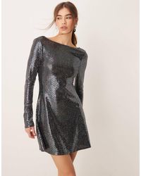 Miss Selfridge - – langärmliges, ausgestelltes minikleid mit glitzerndem paillettenbesatz - Lyst