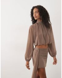 ASOS - Co-ord halbtransparentes mesh-top mit hohem kragen, langen ärmeln und bubble-saum - Lyst
