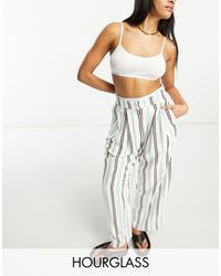 ASOS - Hourglass Striped Inverted Pleat Wide Leg Trousers With Linen - Lyst