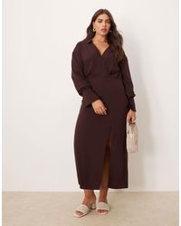 ASOS - Asos Design Curve Wrap Shirt Midi Dress With Seaming Details - Lyst