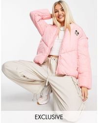 Native Youth Oversized Hooded Padded Jacket With Panda Embroidery-pink