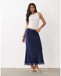 Abercrombie & Fitch - Lace Hem Satin Maxi Skirt - Lyst