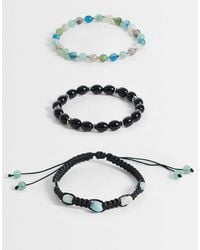 ASOS - 3er-pack armband mit blauen perlen und halbedelstein-splittern - Lyst