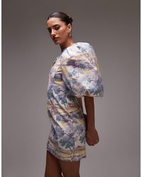 & Other Stories - Robe courte à imprimé paysage vintage avec manches bouffantes et dos échancré - Lyst