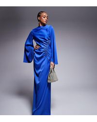 ASOS - Vestido Largo De Corte Al Bies Con Mangas Desmesuradas Y Cintura Fruncida De Asos Design Tall - Lyst