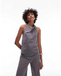Mango - Drape Neck Open Back Bengaline Top With Hoop Detail Fastening Co-ord - Lyst