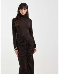 ASOS - Long Sleeve High Neck Ruched Front Maxi Dress - Lyst