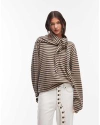 Lioness - Olsen Wool Blend Knitted Boxy Long Sleeve Detachable Scarf Detail Jumper - Lyst