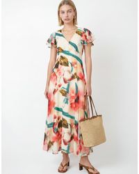 Lovedrobe - Abstract Floral Print V Neck Flutter Sleeve Midaxi Dress - Lyst