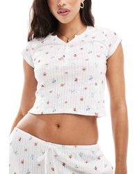Kaiia - – mix and match – kurzärmliges pyjama-oberteil aus lochstrick - Lyst