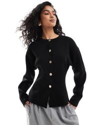 ASOS - Knitted Structured Crew Neck Cardigan With Gold Buttons - Lyst