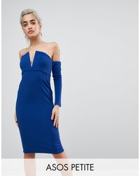 ASOS Halflange Bardot-jurk Met Textuur En V-vormige Halslijn - Blauw