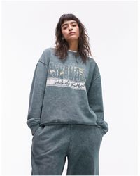 TOPSHOP - Co Ord Graphic Espana 89 Oversized Vintage Wash Sweat - Lyst