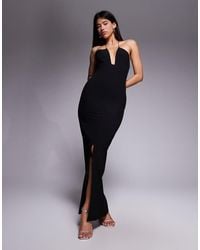 Vesper - Strappy Halterneck Maxi Dress With Front Split - Lyst